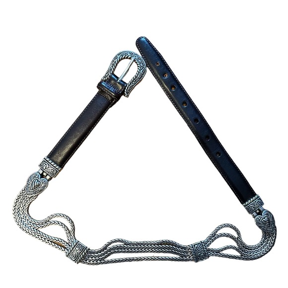 Brighton Brown Leather & Silver Herringbone & Hearts Belt #44309 Sz M Womens - Picture 8 of 9